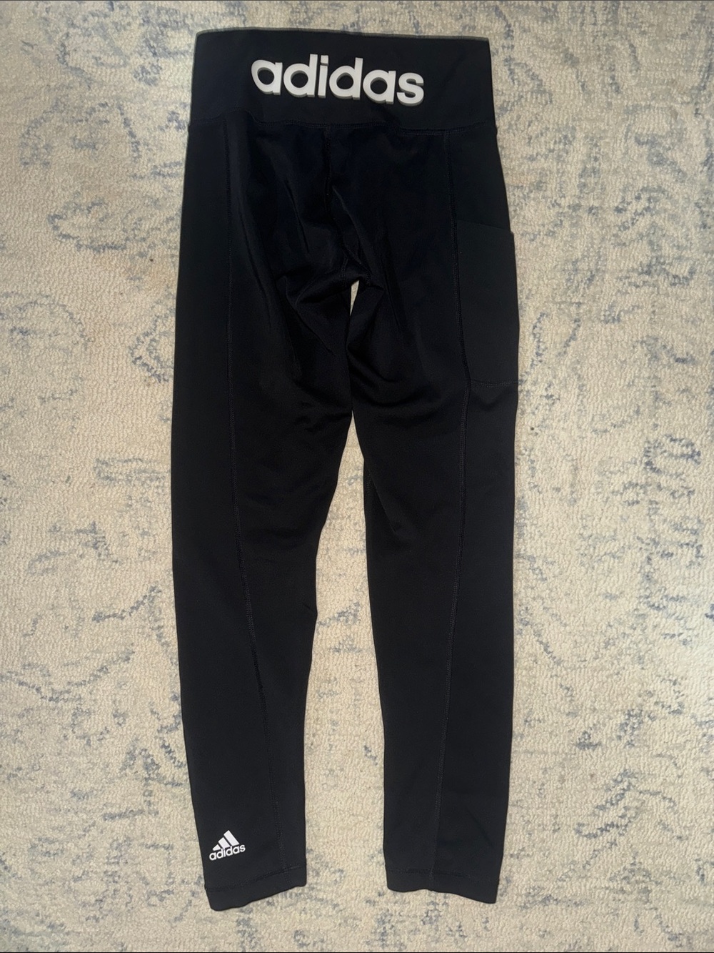 adidas Black Leggings with White Logos and High Waistband
